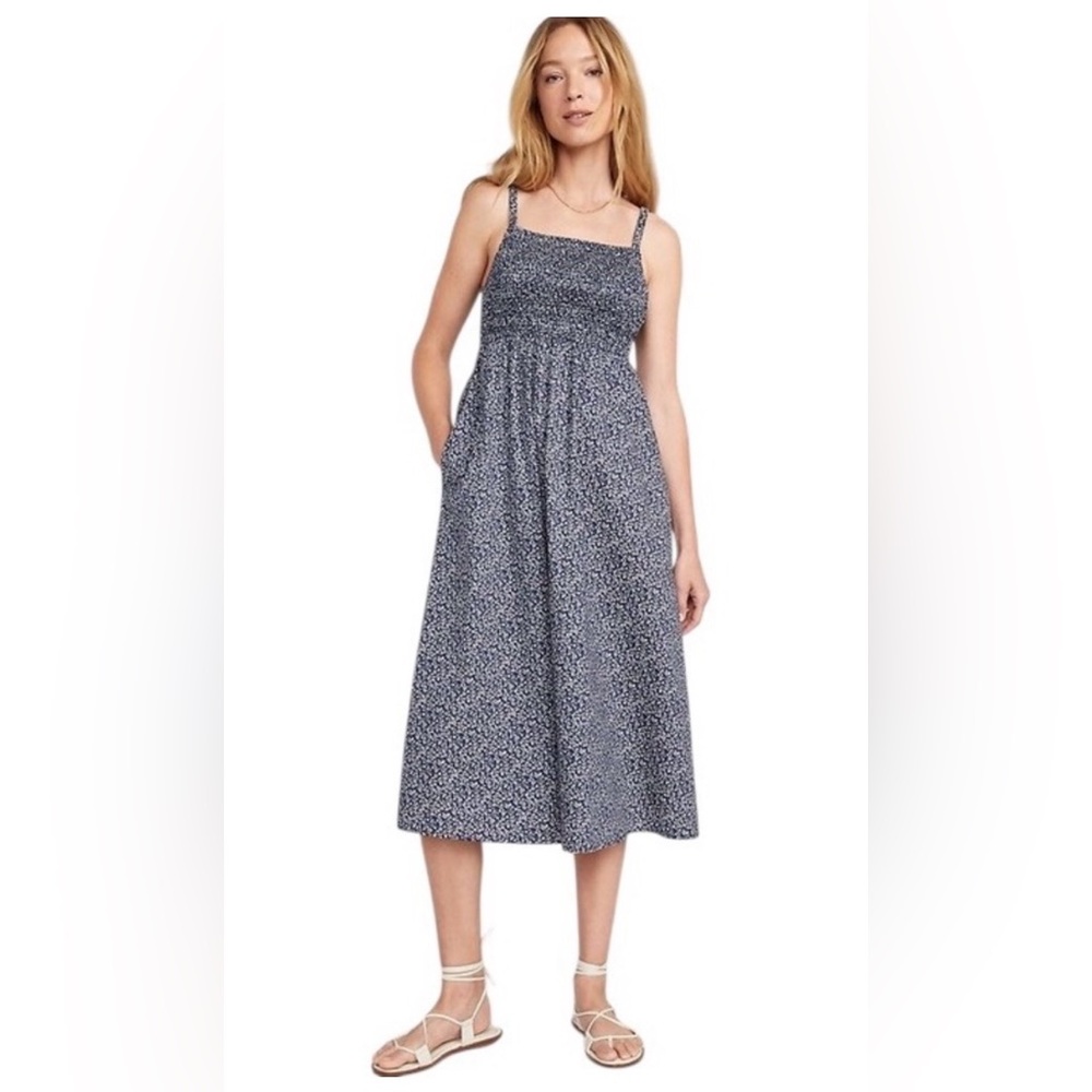 Old Navy Smocked Blue Floral Midi Dress